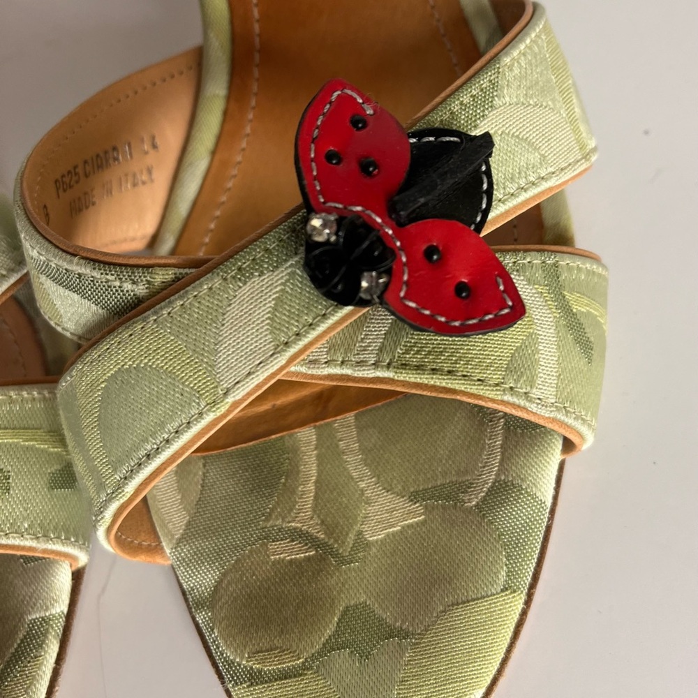 Coach Women's Sandals in Green with Red Ladybug Accents.  Ciara II size 9B. - Picture 4 of 16
